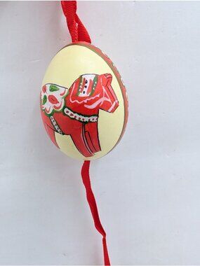 Vtg. Hand painted Horse Austria Egg Christmas Ornaments w/Red Ribbon 2"